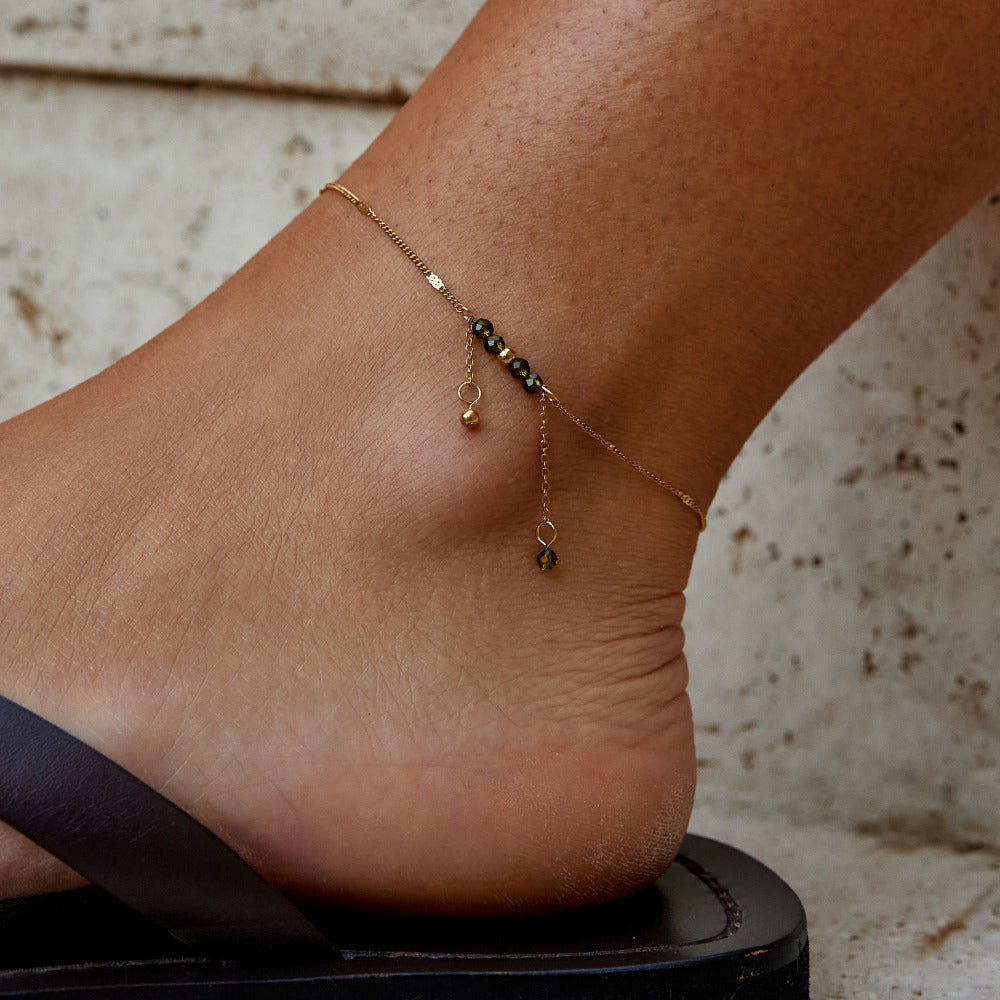Arizona Green Bead Tassel Anklet